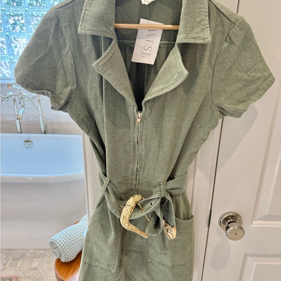 Blue Buttercup NWT mini belted WESTERN Olive Green Dress - Picture 1 of 2